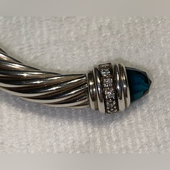 Cable Classic Bracelet in Sterling Silver with deep Blue and Pave Diamonds - Picture 3 of 12